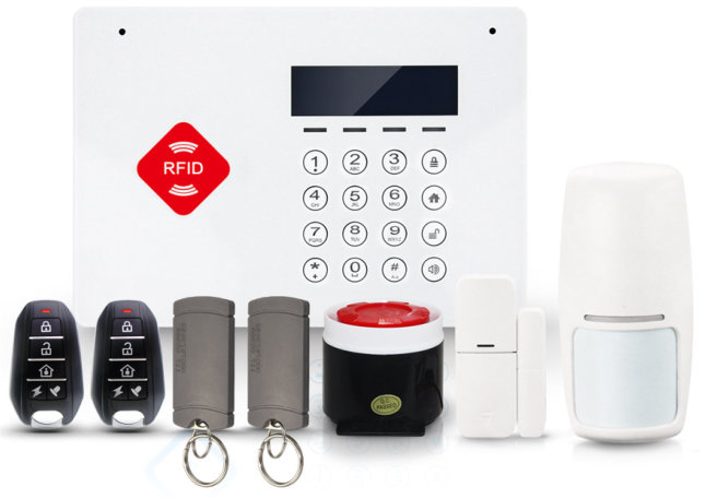 Complete draadloze alarmsysteem set inclusief tags, detectors en afstandsbedieningen